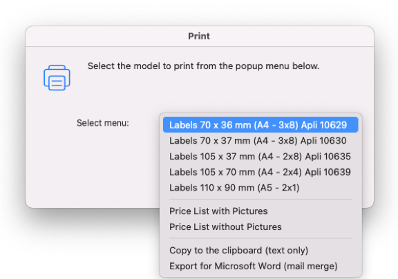 vbook v5 - events - Printing lists or labels