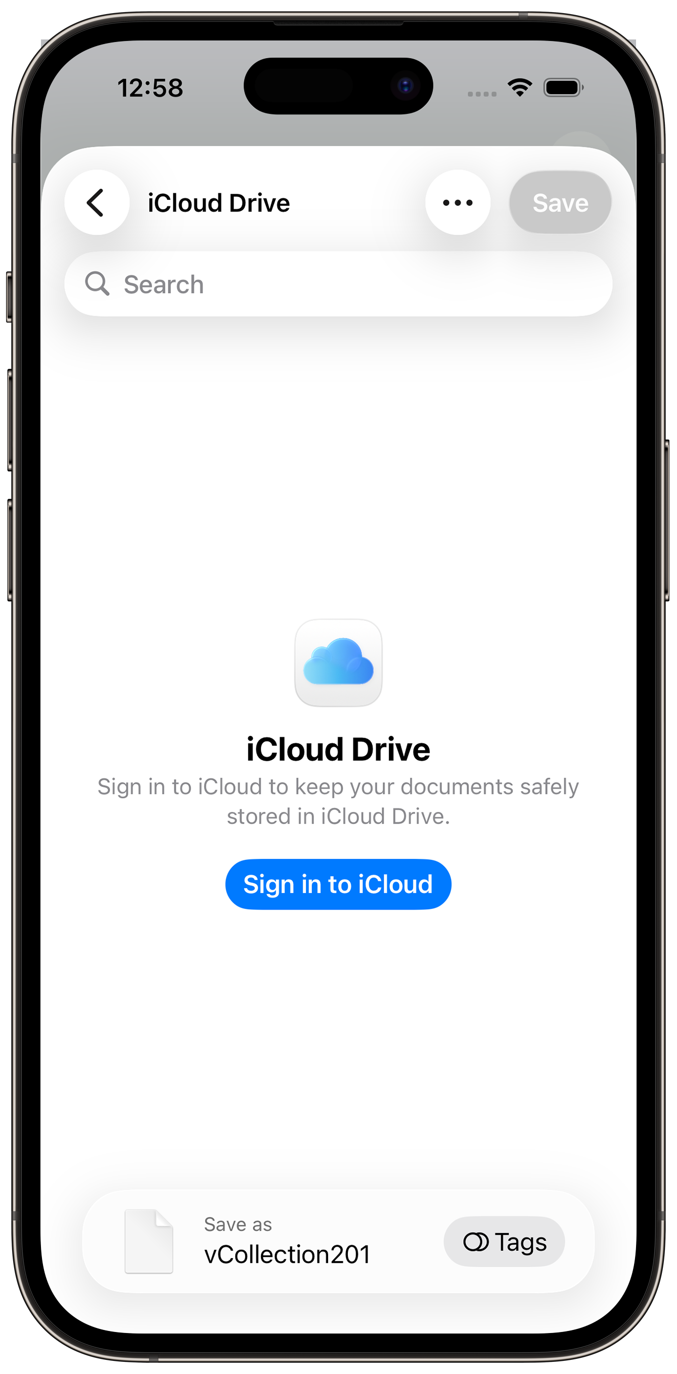 iPhone 14 vCollection copy to icloud